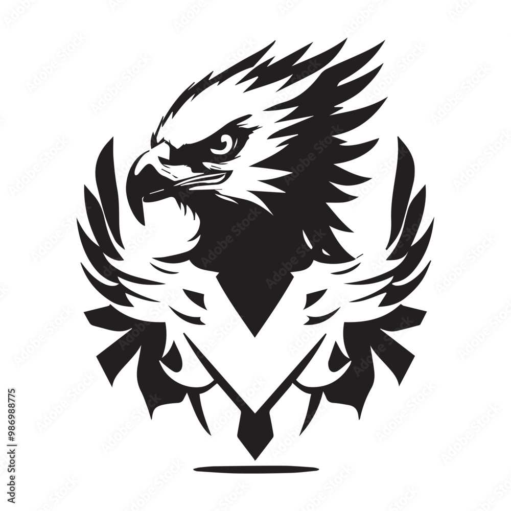 Obraz premium Black eagle head logo Vector Silhouette on white