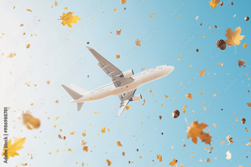 Airplane flying through autumn leaves Airplane flying through autumn leaves