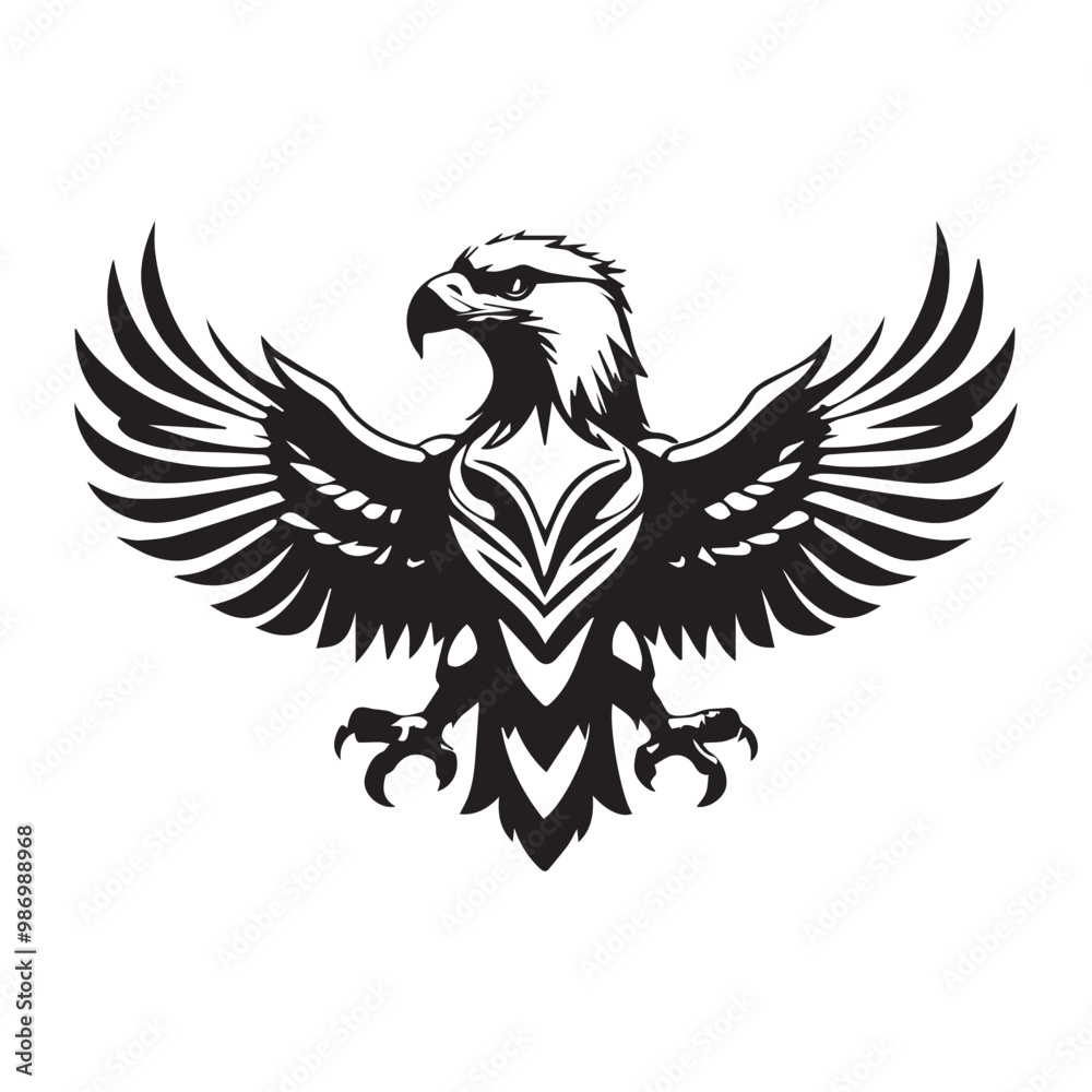Obraz premium Black eagle head logo Vector Silhouette on white