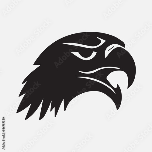 Black eagle head logo Vector Silhouette on white photo