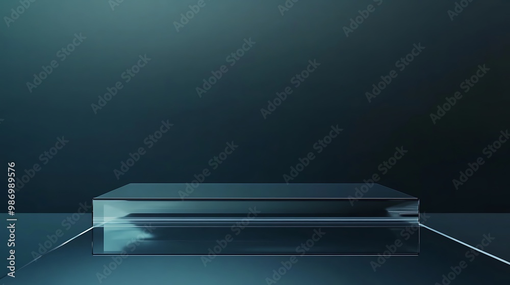A simple, clean glass platform against a dark blue background.