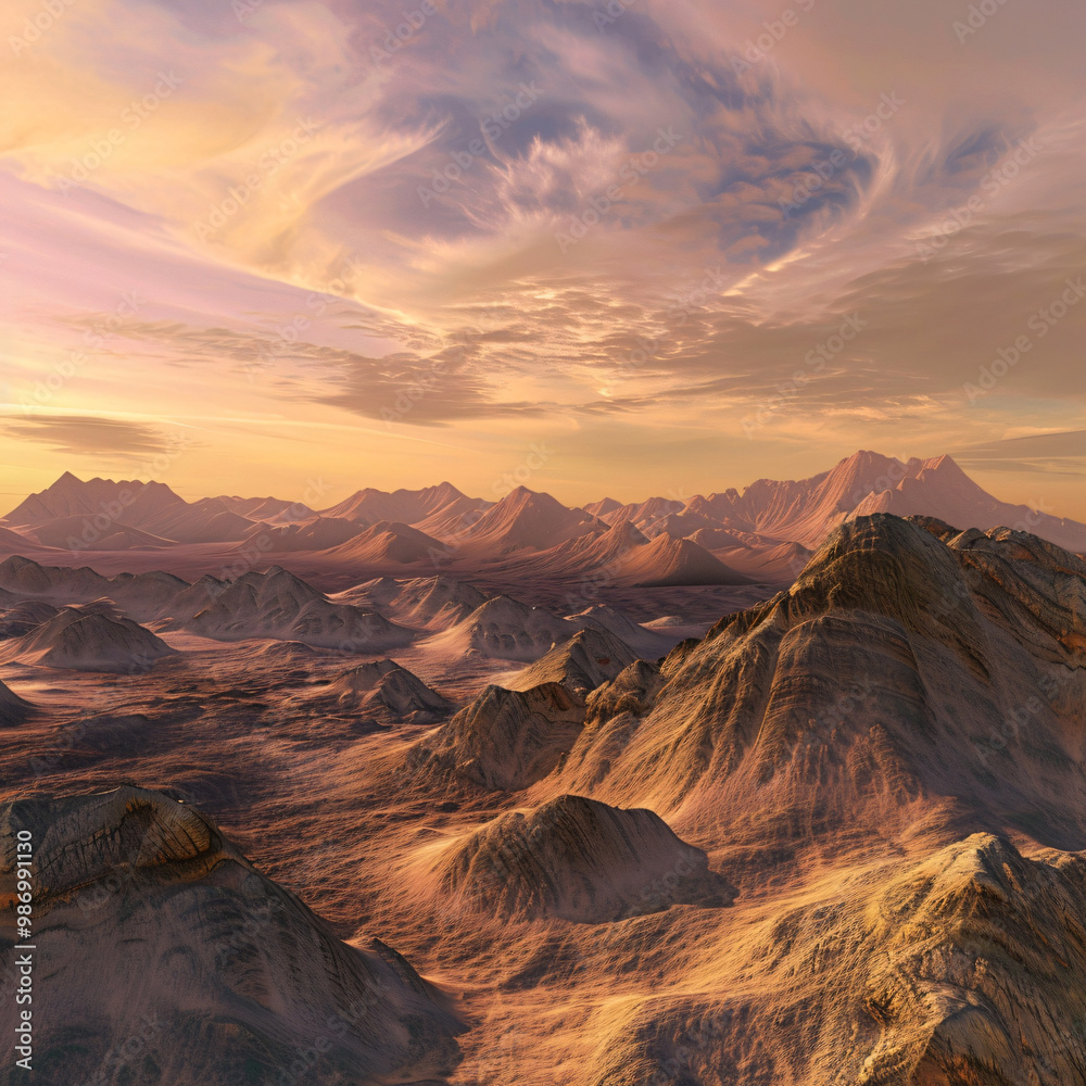 Naklejka premium mountain range landscape against a sunset sky