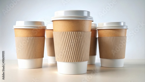 Wallpaper Mural render of disposable paper coffee cups with lid and sleeve, perfect for showcasing your brand or design Torontodigital.ca