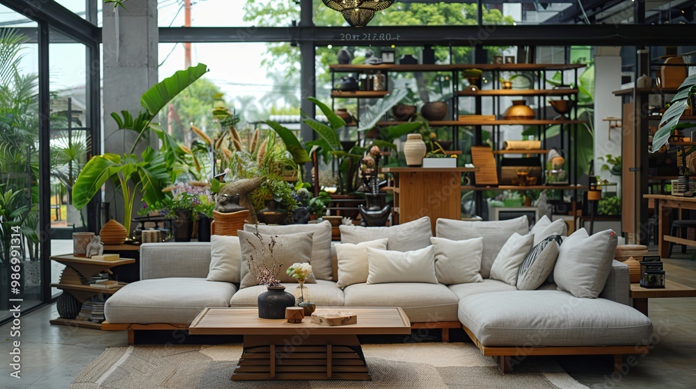 Modern Minimalist Interior with Lush Greenery Modern Minimalist Interior with Lush Greenery