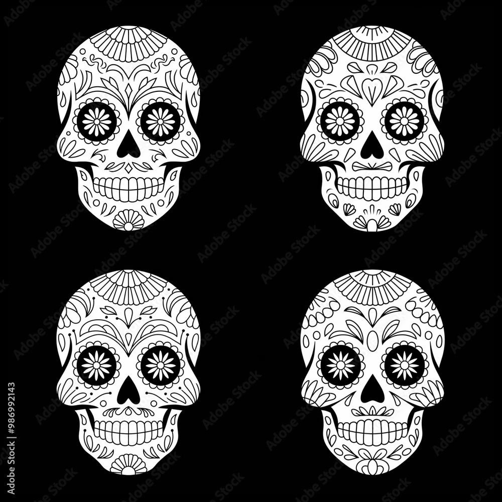 Day of the dead poster with sugar skull in flat style. Day of the dead poster with sugar skull in flat style.