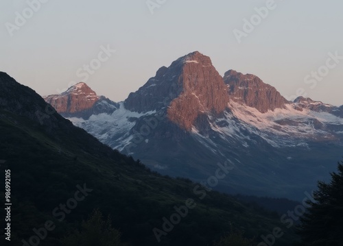 Evening View of Mount Kazbek with Golden Peaks