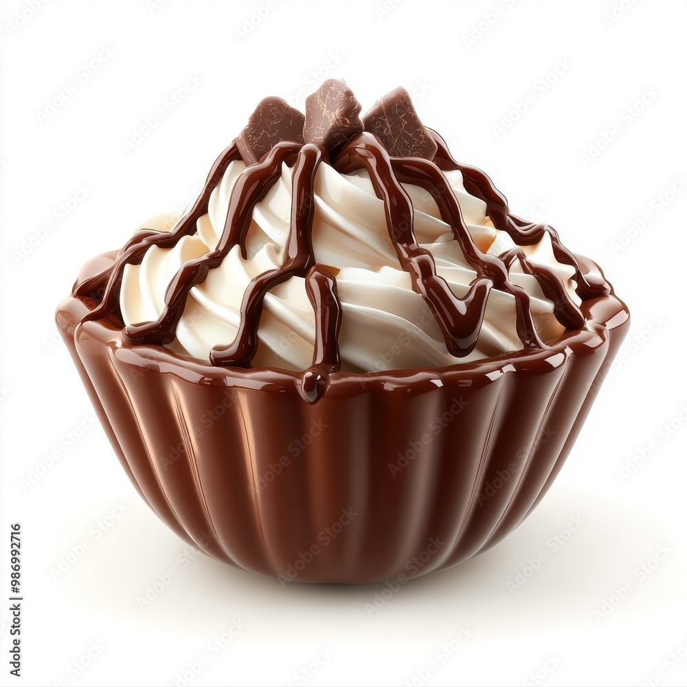 3D cartoon-style chocolate pudding, isolated on a white background, featuring a fun and playful design. 3D cartoon-style chocolate pudding, isolated on a white background, featuring a fun and playful design.