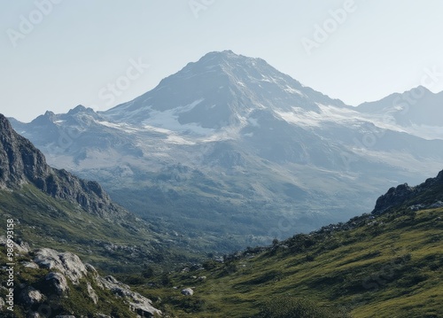 Summer Noon at Mount Rainier with Bright Skies