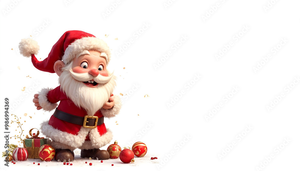 Cartoon Santa Claus with gifts on a white background. Background with Santa. Christmas background Cartoon Santa Claus with gifts on a white background. Background with Santa. Christmas background