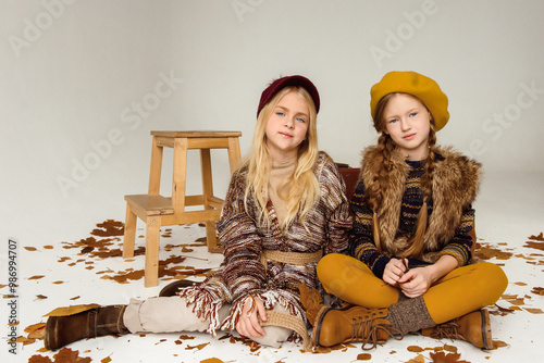 Two girls, school friends, first grade.