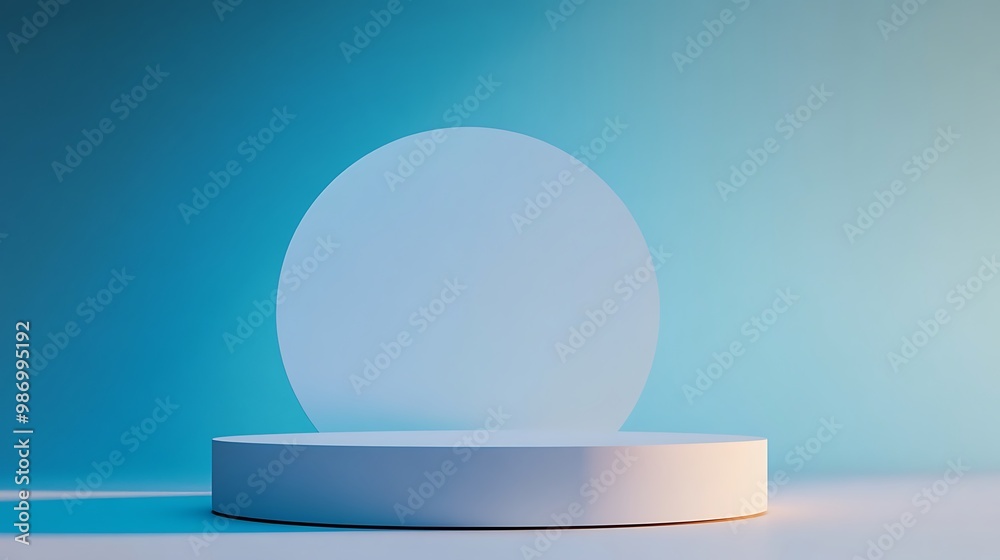 Minimalist white platform with a circle background on a blue gradient backdrop. Minimalist white platform with a circle background on a blue gradient backdrop.