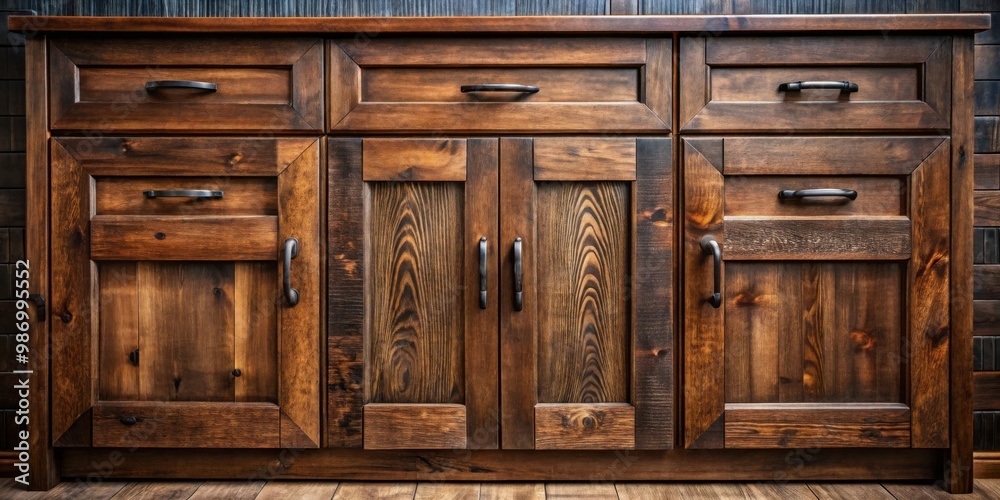 Rustic front kitchen wooden cabinet door and drawers made from dark wood Rustic front kitchen wooden cabinet door and drawers made from dark wood