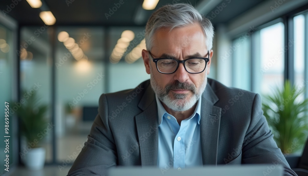 Fototapeta premium Focused Professional at Desk During a Productive Evening