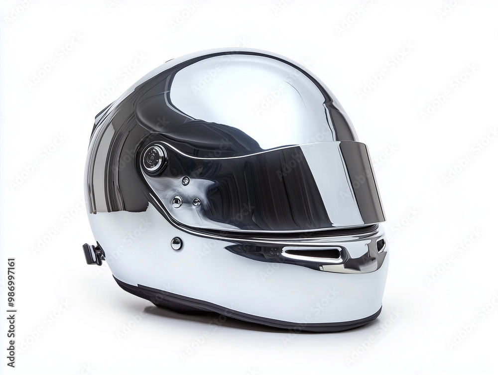 Helmet for speed racer in silver, white background Helmet for speed racer in silver, white background