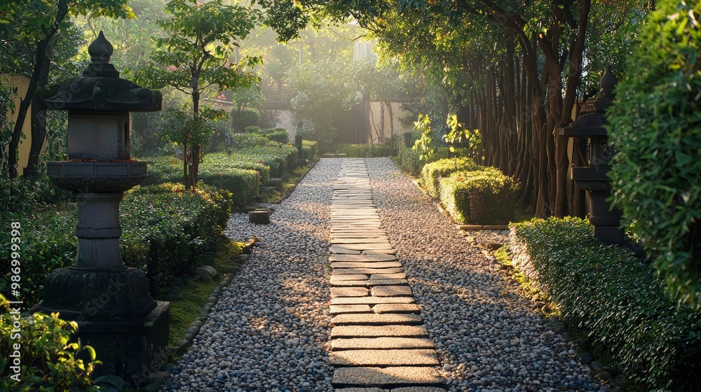 Tranquil Temple Garden at Dawn: A Place of Serenity and Contemplation Tranquil Temple Garden at Dawn: A Place of Serenity and Contemplation