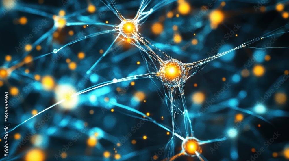 Detailed view of neural network simulation. Technology and science concept