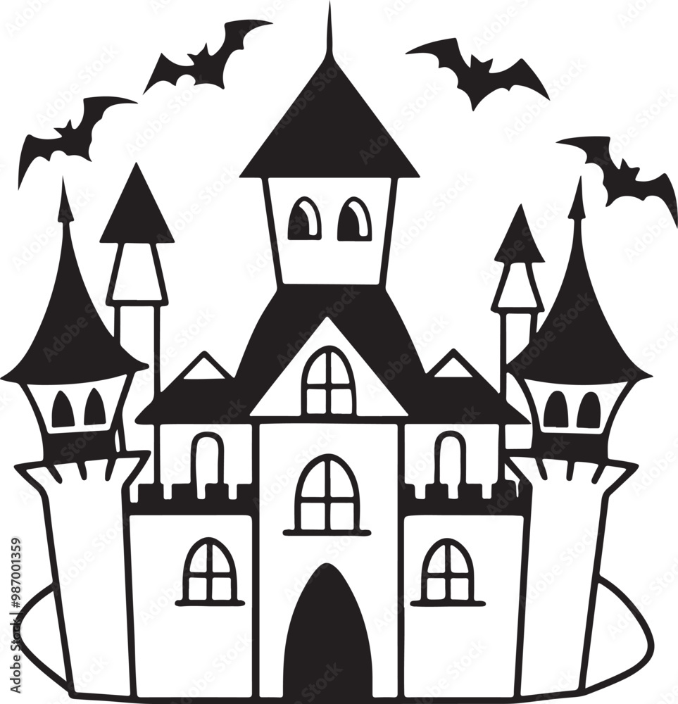 Fototapeta premium Halloween haunted house, spooky castles cartoon silhouette vector art illustration