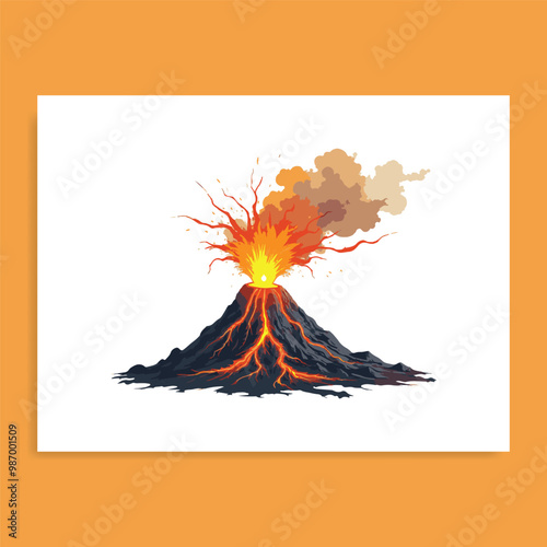 erupting volcano, flat illustration, dangerous