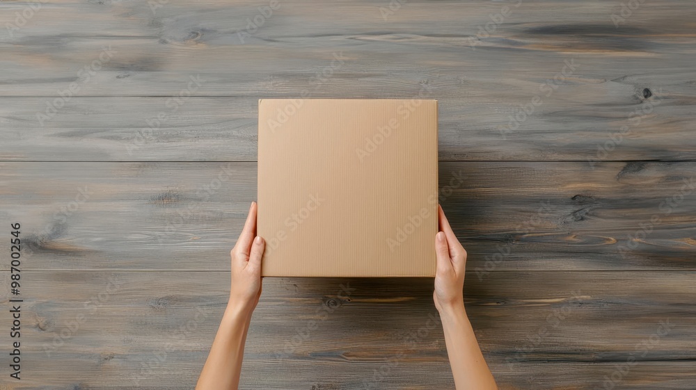 Packaging desk with open boxes and hands partially visible, modern industrial office setting, no people Packaging desk with open boxes and hands partially visible, modern industrial office setting, no people
