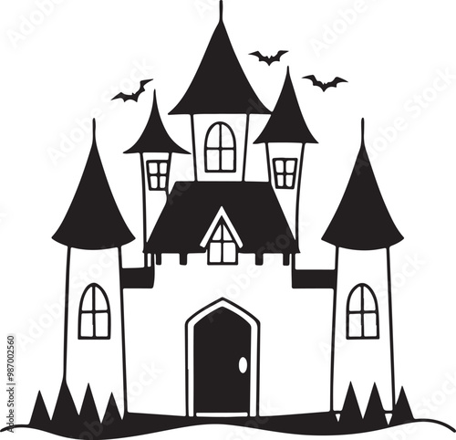 Halloween haunted house, spooky castles cartoon silhouette vector art illustration