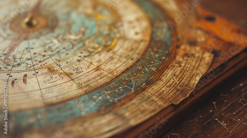 Obraz na płótnie Antique Astrolabe and Maps - Navigational Tools of the Past w salonie