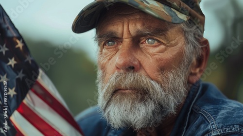 Patriotic Senior Veteran Holding American Flag with Pride