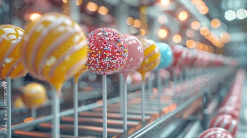 Colorful Candy Production Line in Factory Setting