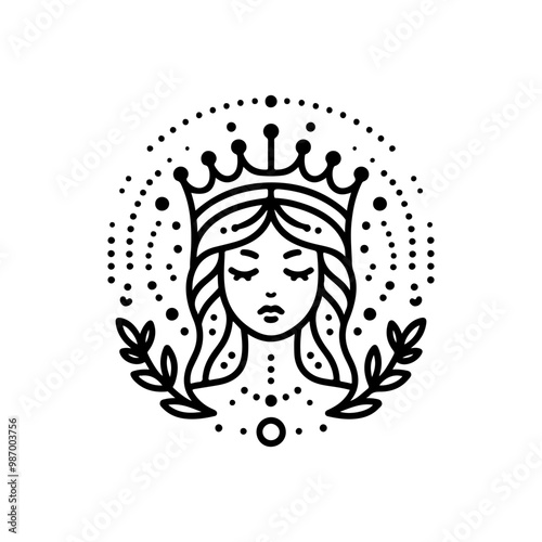 beauty line art queen logo template. goddess of nature logo illustration