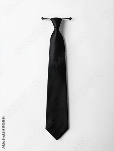 minimalist black tie hanging on a wall hook photo