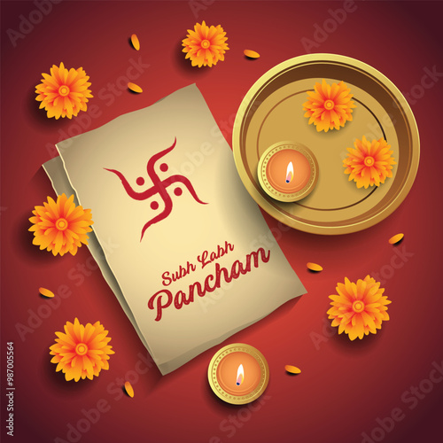 shubh labh pancham creative greetings vector photo