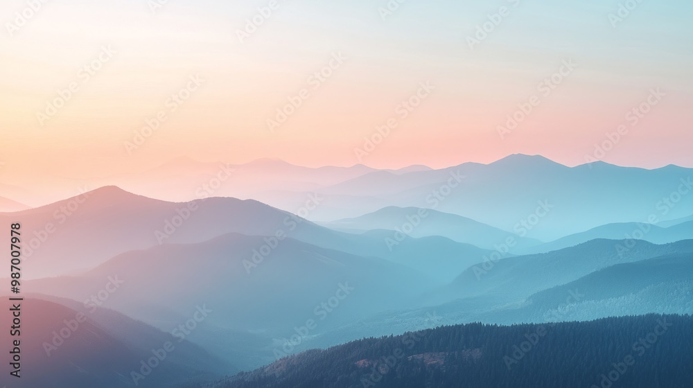 Obraz premium Serene Dawn in the Mountains - Tranquil Landscape Bathed in Soft Morning Light, Ideal for Adventurers and Nature Lovers
