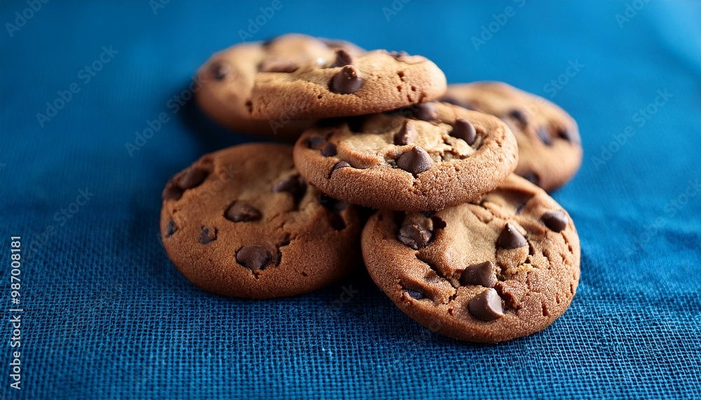 Brown Bliss: Chocolate Chip Cookies on a Blue Canvas Brown Bliss: Chocolate Chip Cookies on a Blue Canvas
