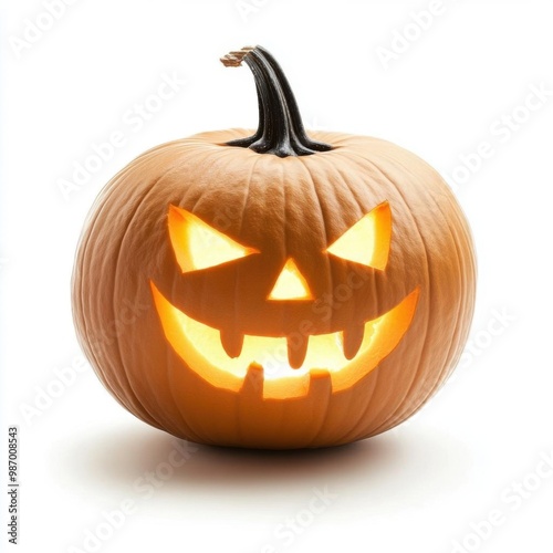 A spooky carved pumpkin with a wicked grin, perfect for Halloween decorations and festive celebrations.