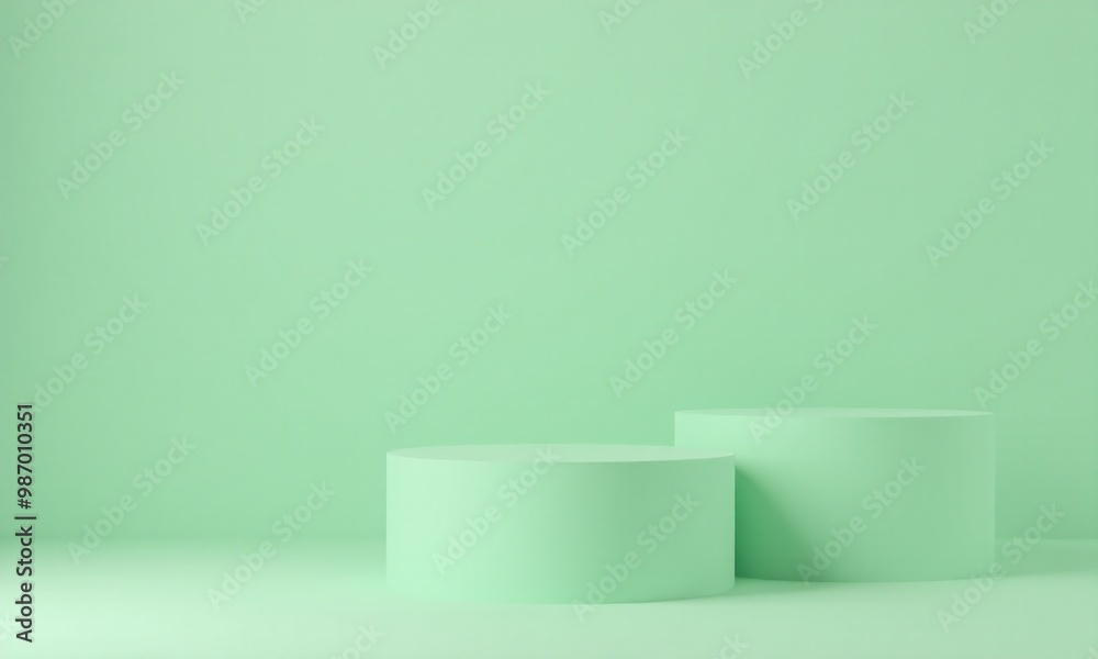 abstract green cylinder podiums, muted pastel mint green tones, minimal 3D render abstract green cylinder podiums, muted pastel mint green tones, minimal 3D render
