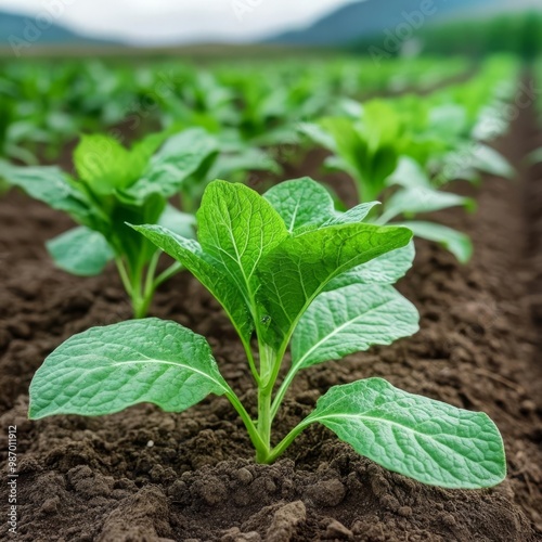 Lush green plants thriving in loamy soil, symbolizing fertility and sustainable farming