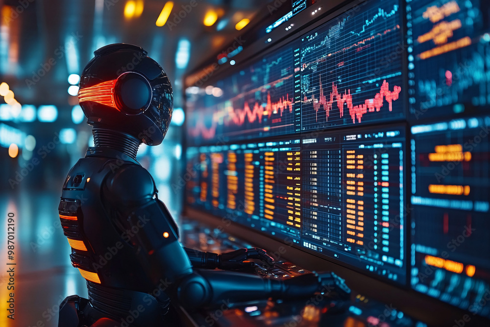 An image depicting the concept of AI robotic trader and financial trading automation. It showcases the use of technology in financial markets. An image depicting the concept of AI robotic trader and financial trading automation. It showcases the use of technology in financial markets.