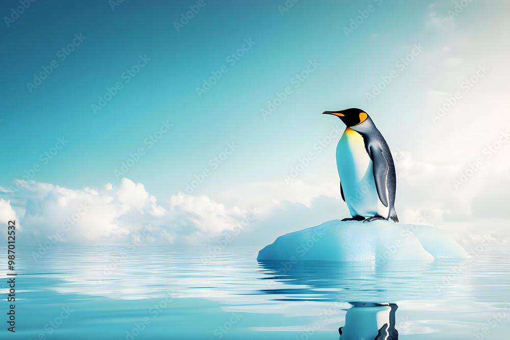 Fototapeta premium Two majestic emperor penguins stand proudly on the Antarctic ice, a testament to the resilience of wildlife in this harsh, frozen landscape