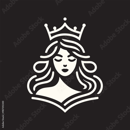 beauty line art queen logo template. goddess of nature logo illustration
