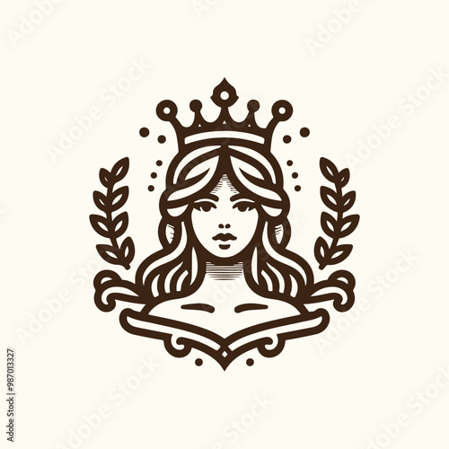 beauty line art queen logo template. goddess of nature logo illustration