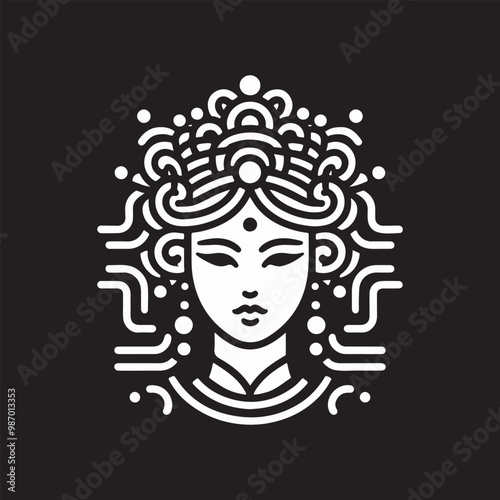 beauty line art queen logo template. goddess of nature logo illustration