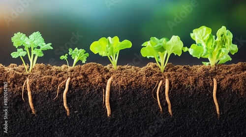 Soil microorganisms helping plant roots absorb nutrients, illustrating soil ecosystems photo