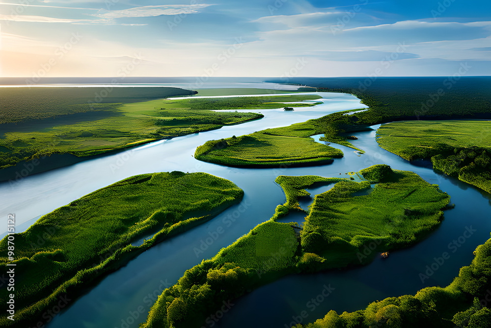 landscape with river and clouds