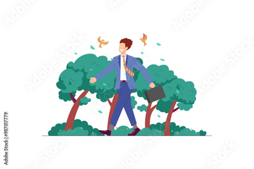Businessman taking a leisurely walk in nature