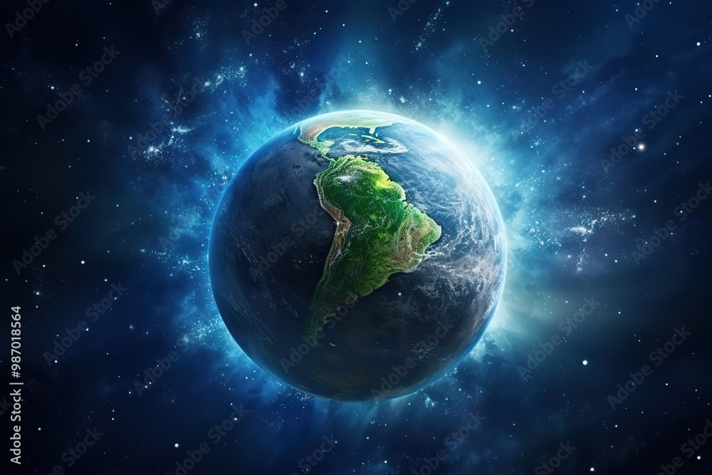 Fototapeta premium Fantastic Sphere of nightly Earth planet in outer space. City lights on planet