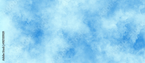 Blue clouds on the sky with soft natural cloudy stains, Watercolor painting with gradient painted cloudy blue texture, texture blue white paper background, Blue watercolor cloudy sky background.