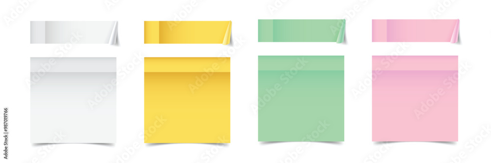 Paper sticky note set in flat style. Note paper pieces vector illustration on isolated background. Sheets of note papers sign business concept. Paper sticky note set in flat style. Note paper pieces vector illustration on isolated background. Sheets of note papers sign business concept.