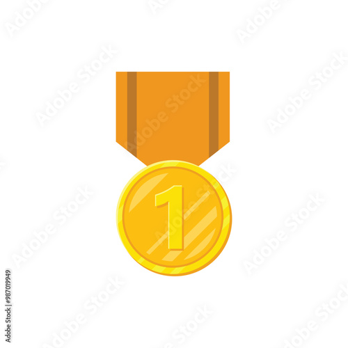 Gold medal icon in flat style. Trophy award vector illustration on isolated background. Winner sign business concept.