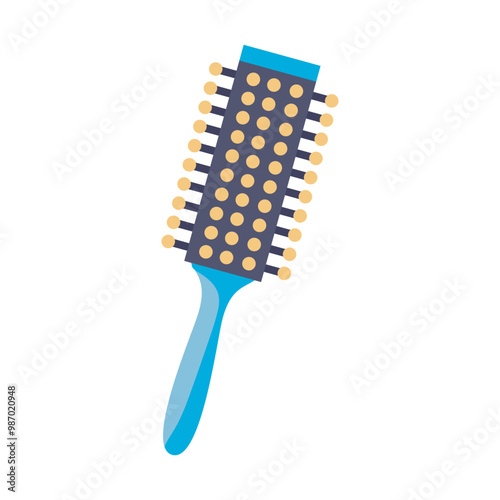 Round hair comb with handle in flat design. Professional hairdresser tool. Vector illustration isolated.