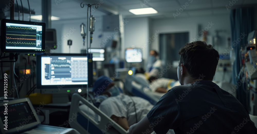 Medical Staff Monitoring Patients in Hospital Ward Medical Staff Monitoring Patients in Hospital Ward