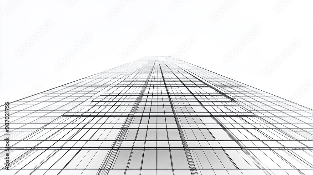 a drawing sketch of architecture, perspective, on white background.